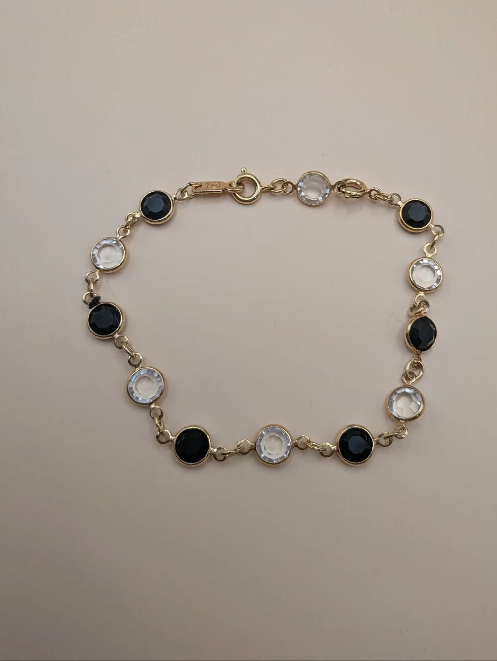 Swarovski Crystal Bezel Chain Bracelet Black and Clear Stones Adjustable Size